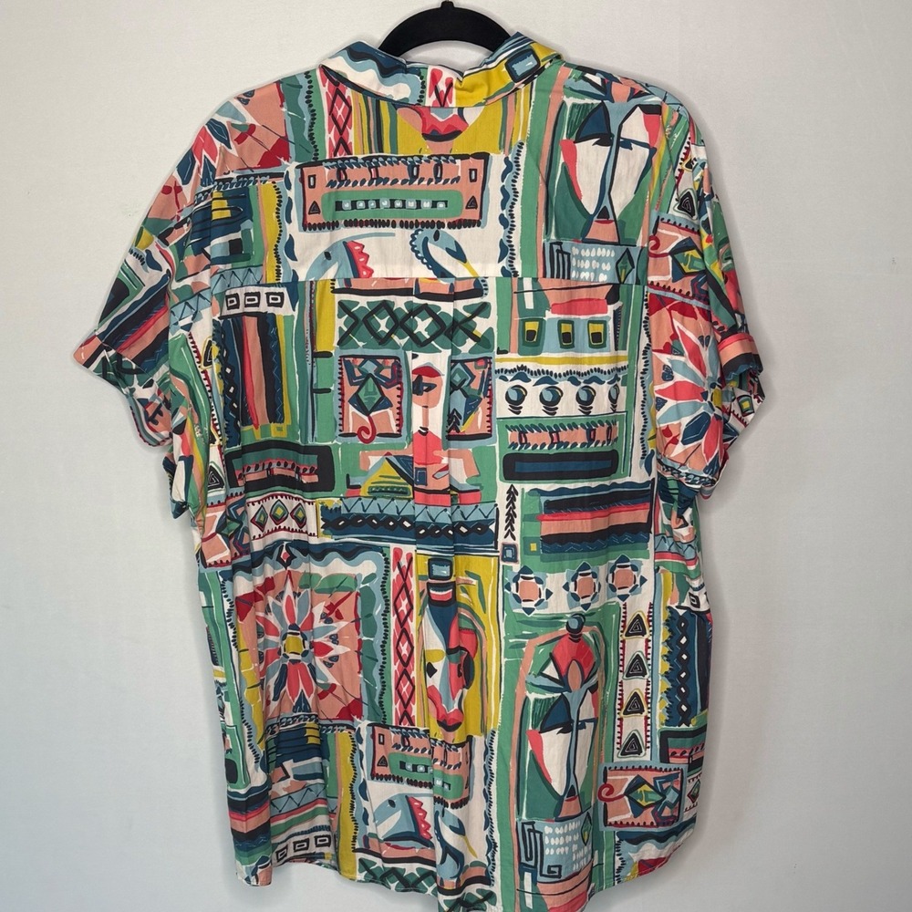 Lafayette 148 New York XXL Abstract Geometric Cotton 2 Piece Top Coulotte Set - Picture 7 of 16